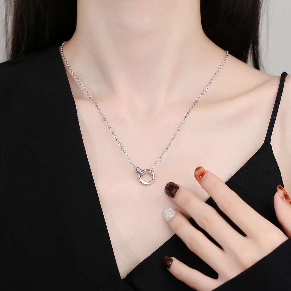 Sterg Sier Full Dia Zircon Simple Ring Clavicle Chain Women's Necklace