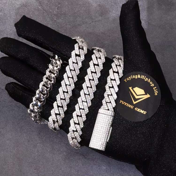Light S925 Real Moissanite with GRA 12mm 2rows Iced Out Cuban Necklace Chain for Male