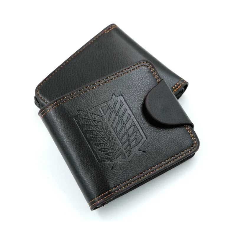 Mens wallet brown short folding PU leather button wallet with zipper pocket Z250411