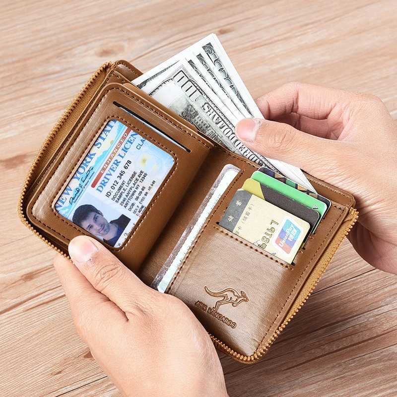 Mens wallet leather business card holder zipper wallet wallet mens RFID protection wallet Carteira Masculina wallet Z250411