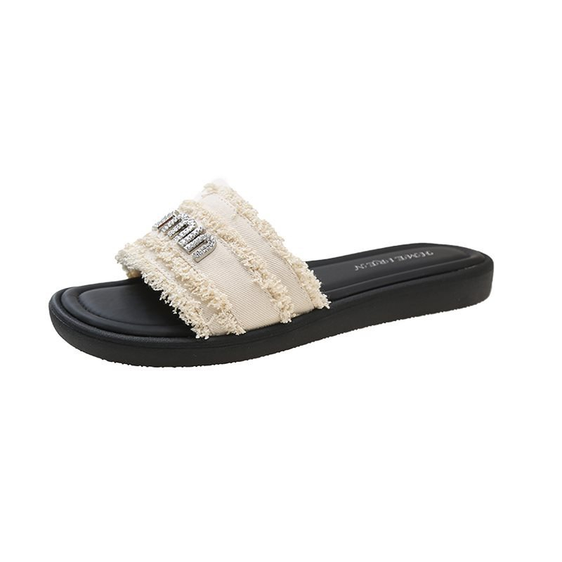 free shipping designer slippers for woman Summer outdoor indoor sandal casual black tassels vintage beach shoes