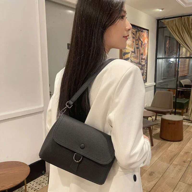 Designer Bag Women's Genuine Leather Underarm Square Handbag Solid Versatile Real Cowhide Multi Compartment Single Shoulder Bag