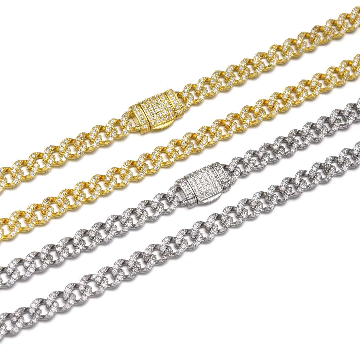 Rapper Hip Hop Accessories Fashion 6mm Chain Gold Plated Sier Zhirah Dia Iced Cuban Men's Necklace