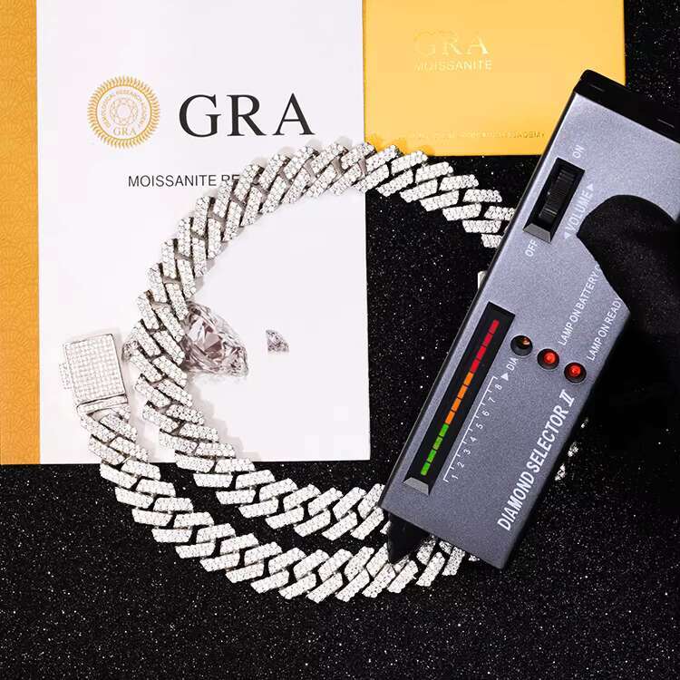 Pass Diamond Testing 15mm Wide 2Rows Cuban Link Chains 925 Silver HipHop VVS Moissanite Chain Men Jewelry