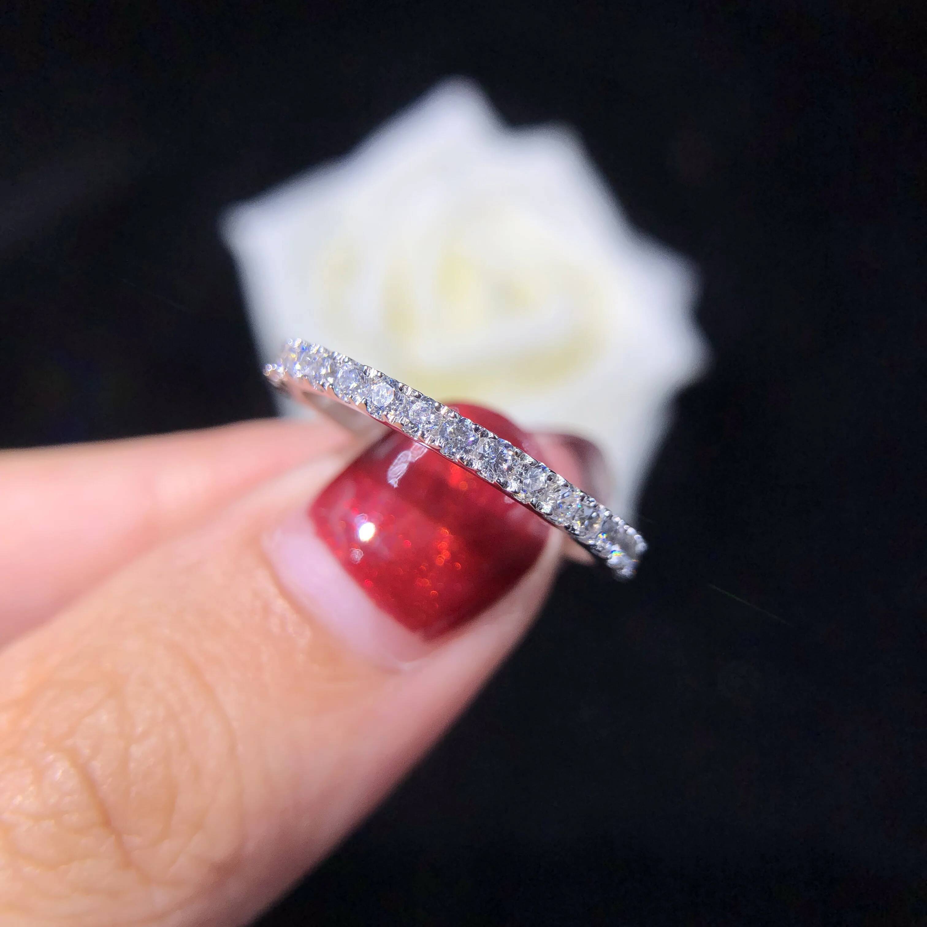 AU750 Wedding Band 055Ctw Full Eternity 16mm Round Cut D VVS1 Moissanite Ring Solid 18K White Gold Ring 042