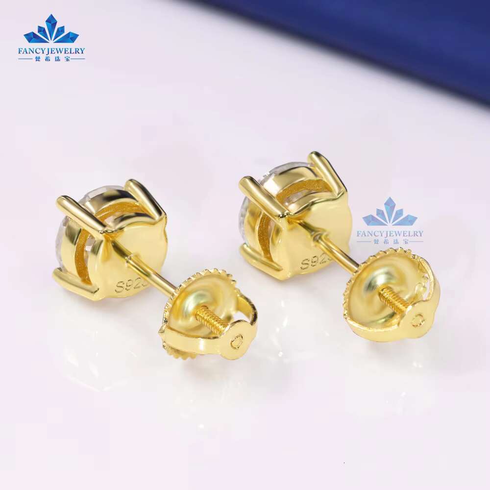 2024 New 925 Sterling Silver Stud Earrings Rhodium Plated 5mm 6.5mm 8mm Moissanite Screw Back Stud Earrings for Women