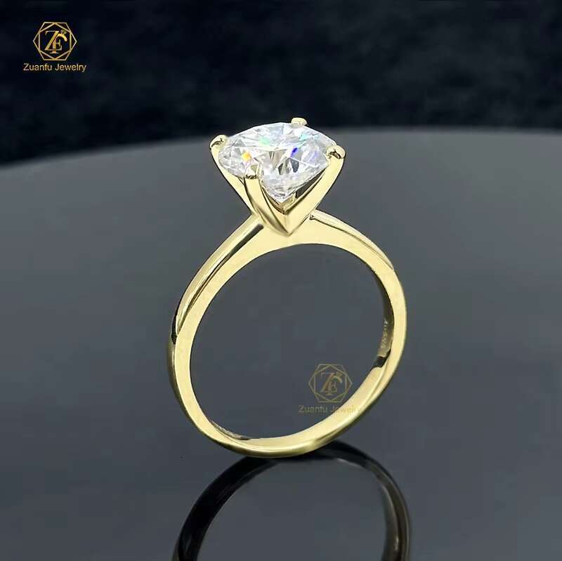Engagement Ring 4 Claw Simple and Sophisticated 3.5ct Round Moissanite Diamond 14K Yellow Gold Solitaire
