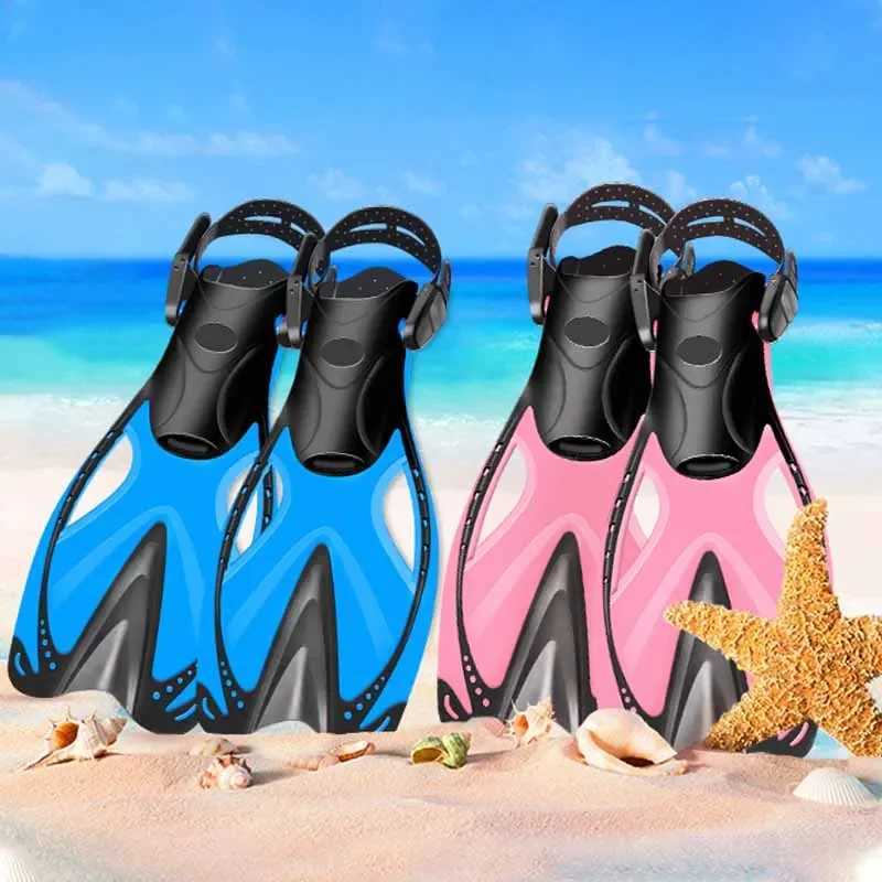 Childrens swimming flip adjustable buckle inflatable fin silicone adhesive lung diving shoes childrens swimming and snorkeling equipmentY250412