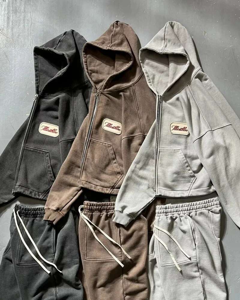 American Fashion Hip Hop Letter Embroidered Zipper Men Street Y2K New Casual Loose Fleece Padded Sweatshirt Unisex Hoodie