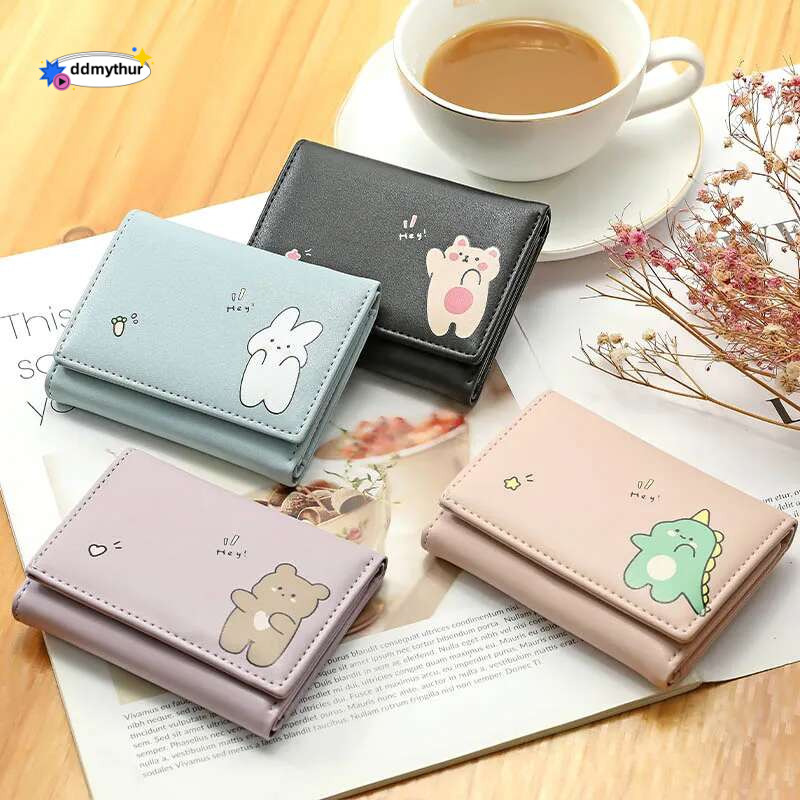 Women Short Cute Small Student Triple Fold Girl ID Bag Card Holder Coin Purse Ladies Wallets Cartoon Bags ddmythur