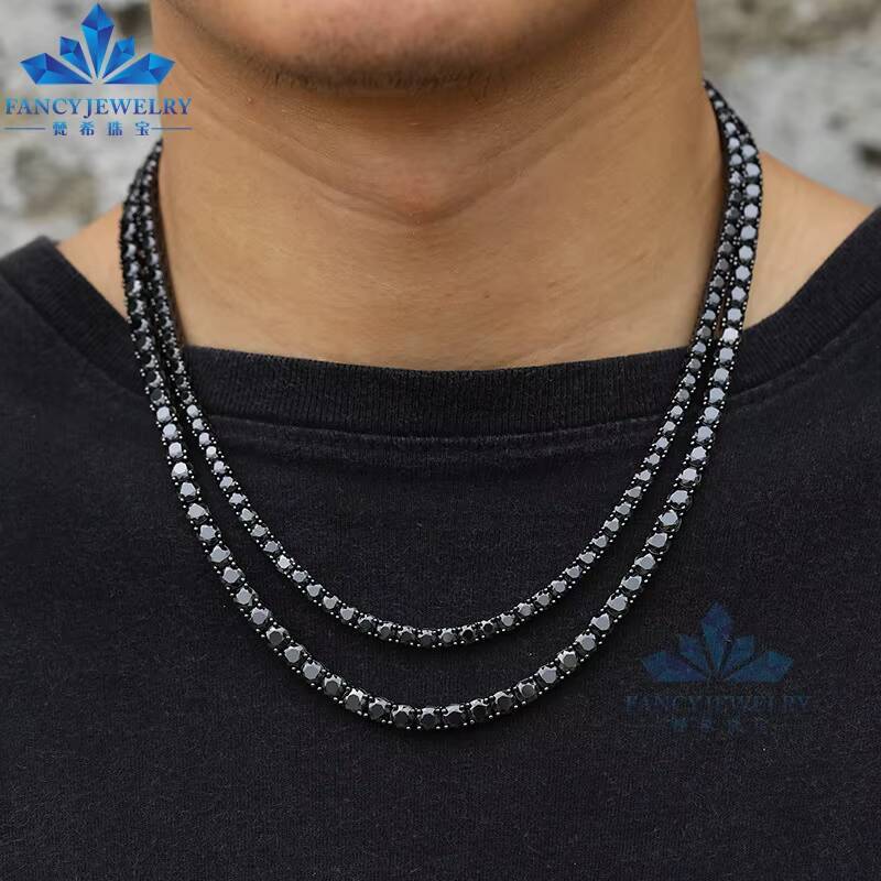 Hiphop Jewelry Iced Out Black Color VVS 925 Silver 3mm 4mm 5mm 65mm GRA Moissanite Diamond Tennis Chain Necklace for Man