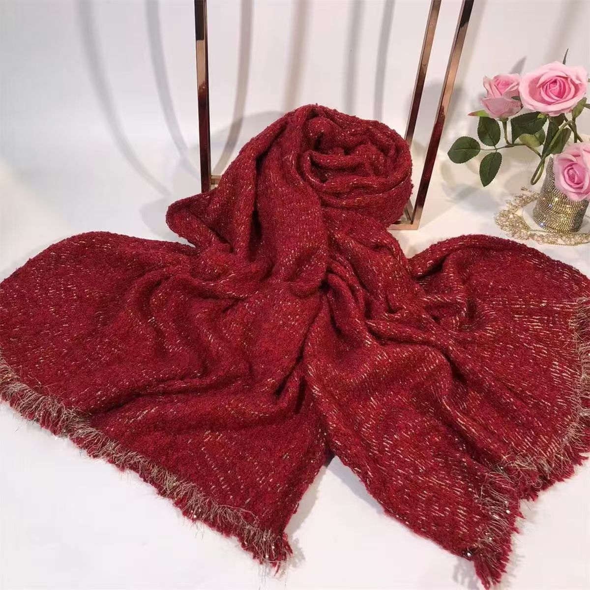T458 solid color rectangular tassel thick autumn and winter cotton scarf neck shawl ladies versatile fashion warm cold
