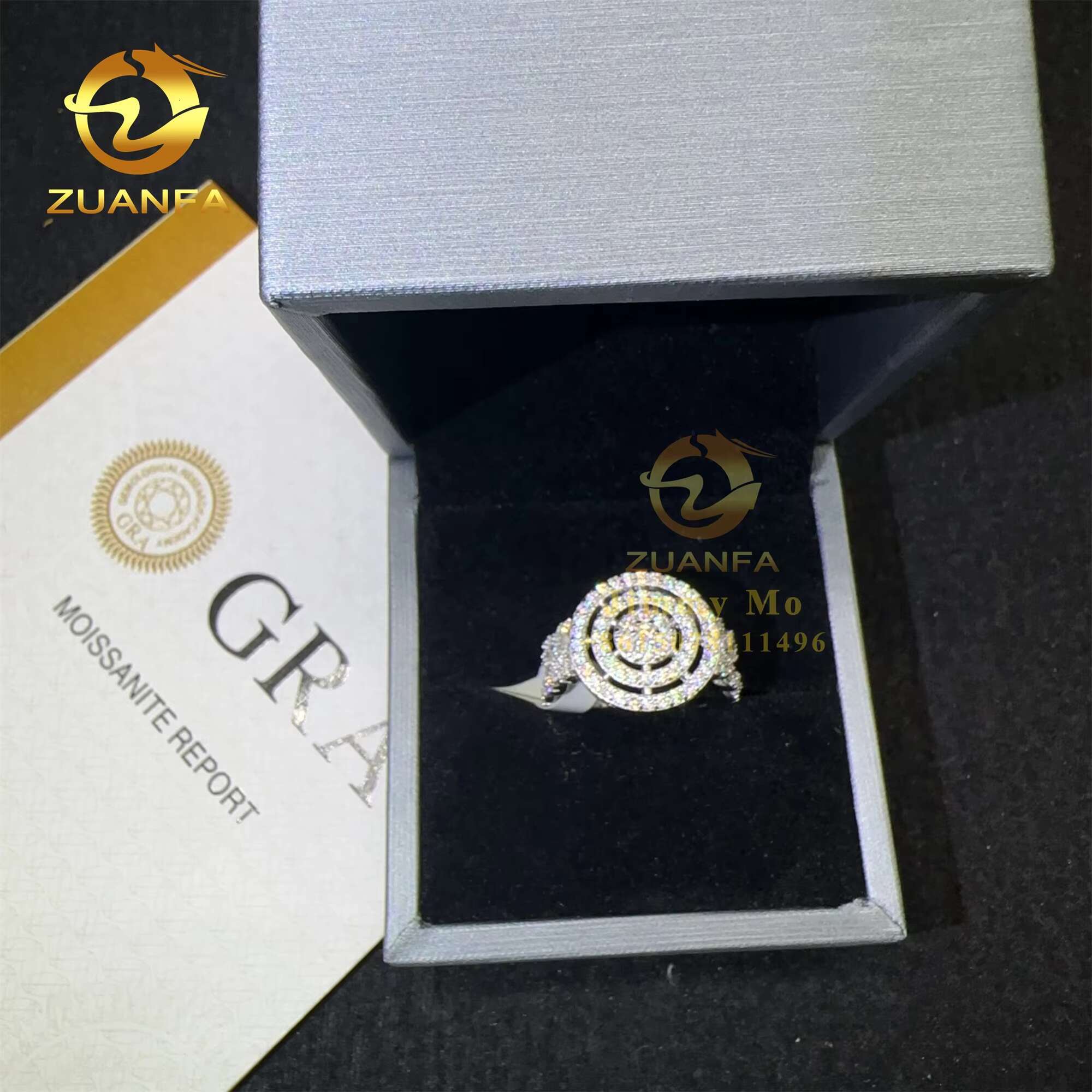 Factory Price Drop Shipping Pass Diamond Tster GRA Certificate 925 Sterling Silver Moissanite Diamond Hip Hop Iced Out Ring