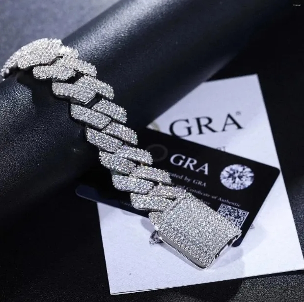 Elegant Women's Cuban Link Chain Bracelet - 14mm Wide, Moissanite VVS Stones for a Stylish Hip Hop Look