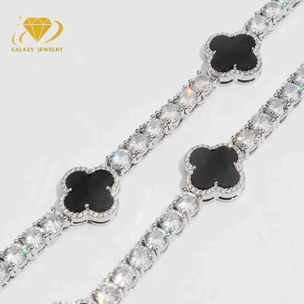 ValentineS Day Gift Fashion 925 Sterling Silver Four Leaf Clover Necklaces 3mm Vvs Diamond Agate Moissanite Clover Bracelet