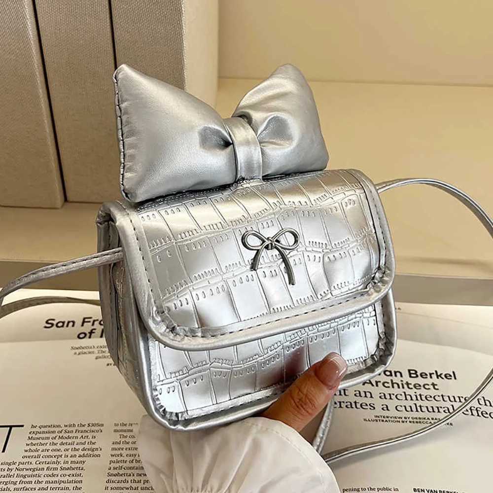 Trendy Patent Leather Crossbody Bag Stone Pattern Bow Flap Square Single Shoulder Bags 2025 New Fashion Small Mini Messenger BagT2511112