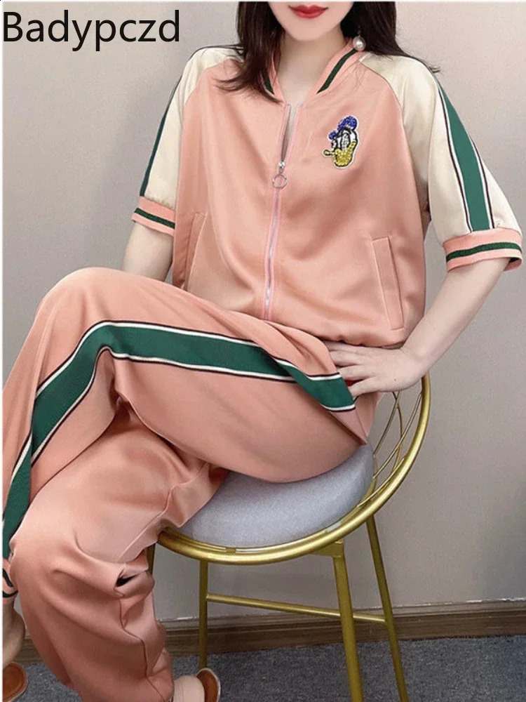 Badypczd Sports Suit Casual Running Two Piece Cardigan Jacket Sports Pants Suit Workout Set Summer Womens Gym Clothing 250411