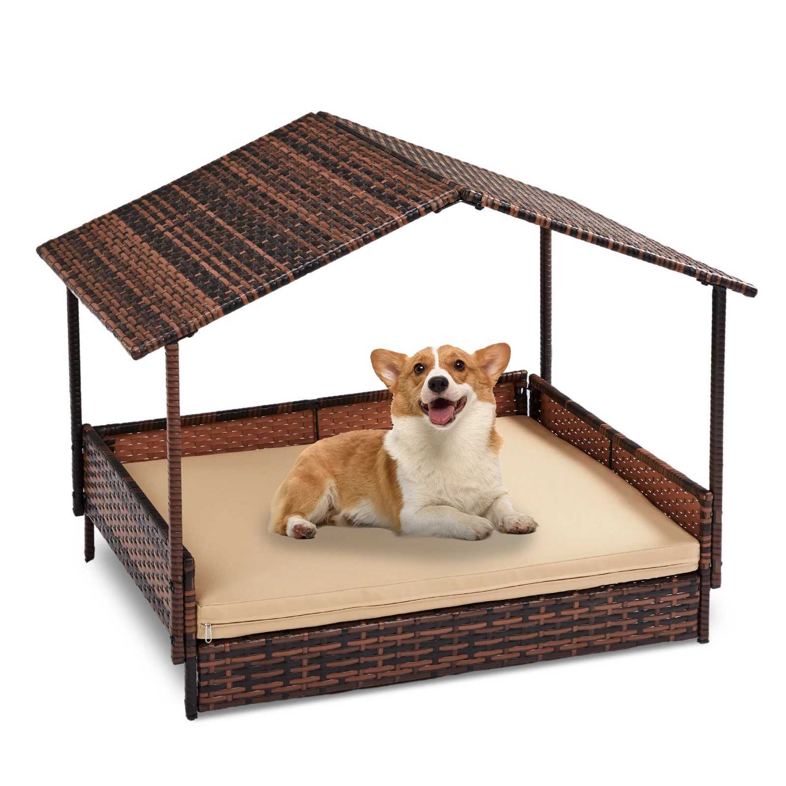 Dog house elevator with roof and washable mat cover Rattan dog bed indoor and outdoor pet house X250412