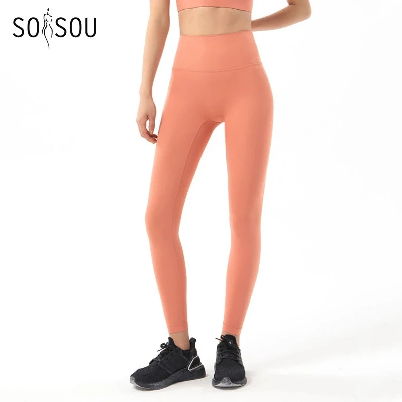 SOISOU Nylon Yoga Pants Gym Leggings Women Girl Fitness Soft Tights High Waist Elastic Breathable No T Line Sports 251112