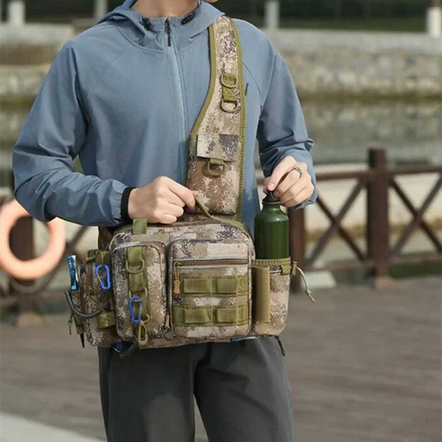 Fishing Tackle Bag Fly Fishing Backpack Chest Sling Portable Shoulder Fanny Waist Pack for Men Fishing Rod Lure Box Camping Bag Z250411
