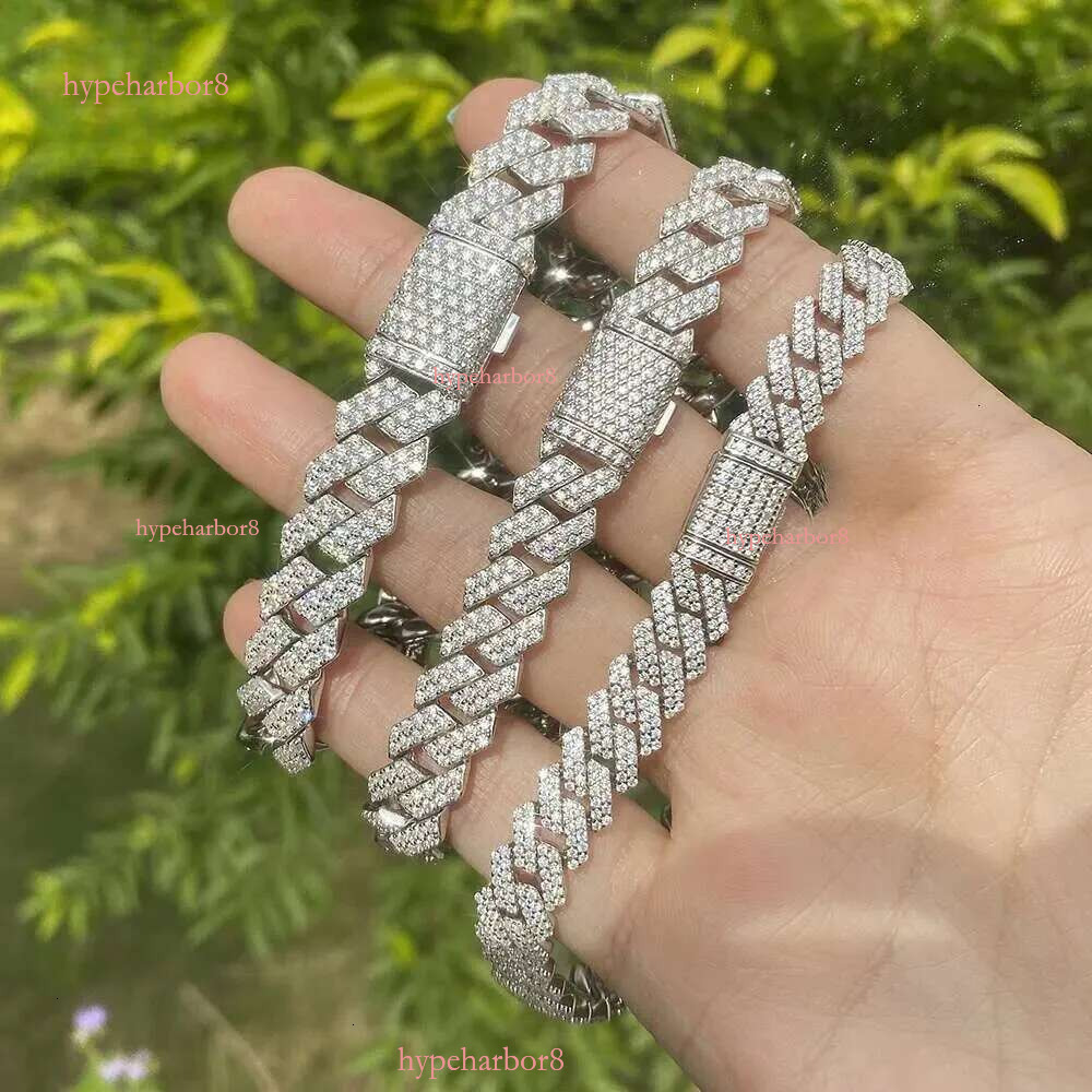 Pass Tester Sier Cuban k Chain Wide 2rows Solid Moissanite Dia 8mm-20mm Jewelry Set Necklaces Hiphop