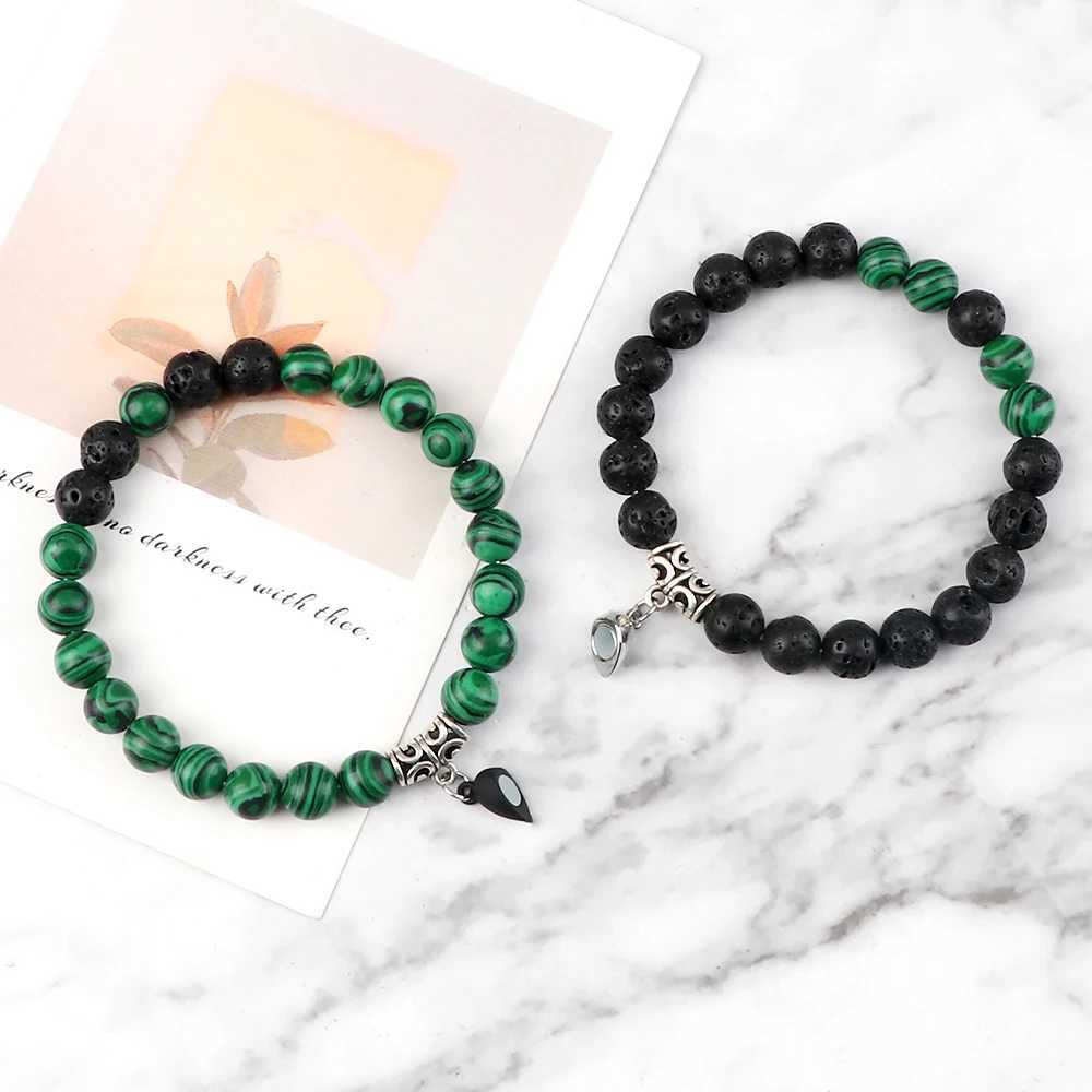 Hot Couple Yin Yang Bracelet Set Men 8mm Natural Stone Heart shape Magnet Love Braclet for Women Friendship Fashion Jewelry GiftC250411