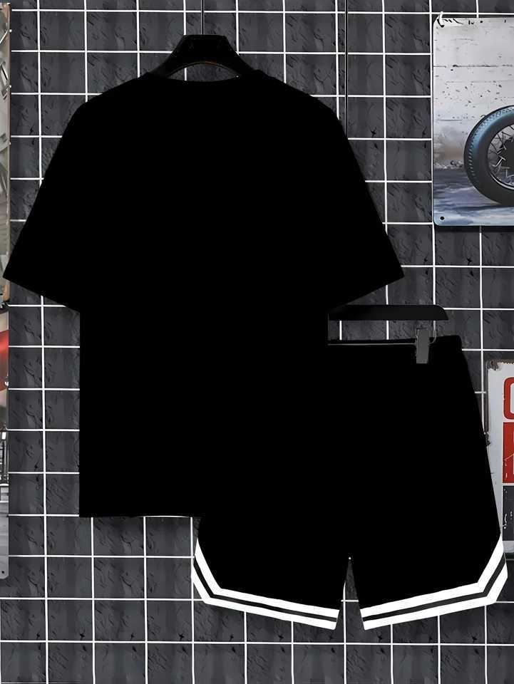 Los Angeles Xin Mens Casual Set Round Neck Short Sleeve Drawstring Short Sleeve Suitable for Daily Outdoor Sports in SummerXJ250412