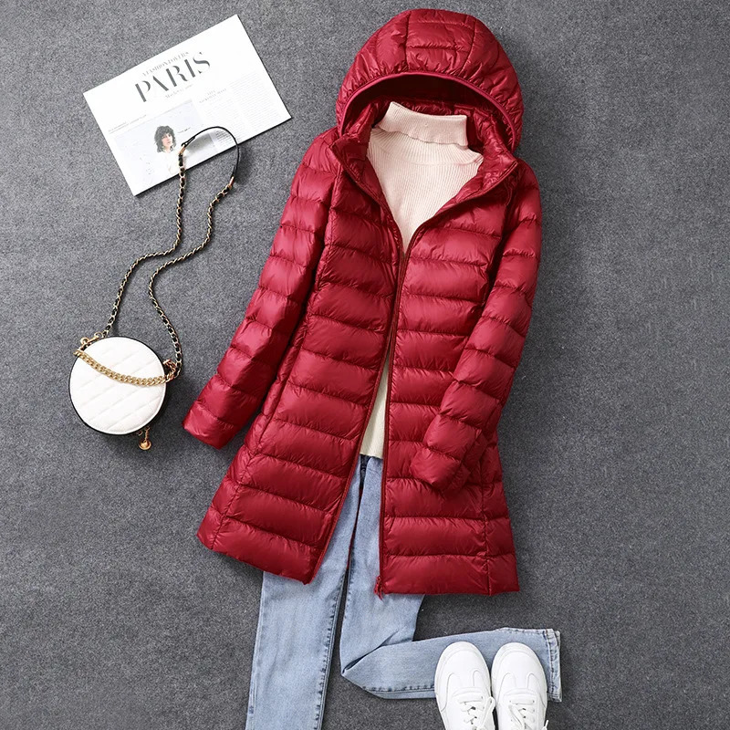 Womens Xlong Office Lady Hat Detachable Puffer Jackets Arrival Autumn Winter White Duck Down Warm Coat 251111
