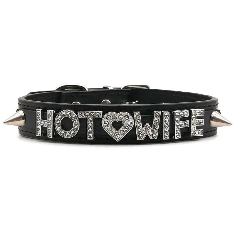Punk rivet rhinestone letter wife necklace female girl sexy intimate leather necklace role-playing jewelry gift 250409