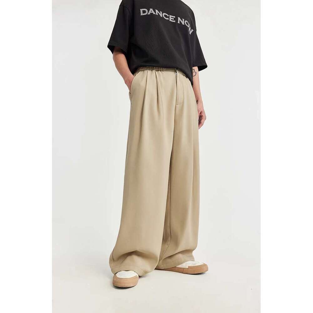 Black Wide Leg Suit Pants Men 2024 Trendy Elastic Waist Drape Casual Trousers Unisex