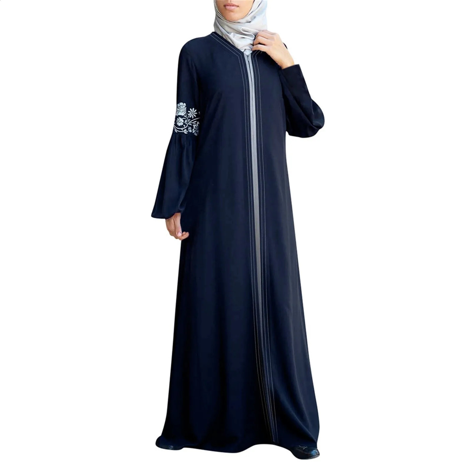 Elegant womens Muslim dress ed Kaftan zipper Abaya Islamic floor length solid plus size robe 250411