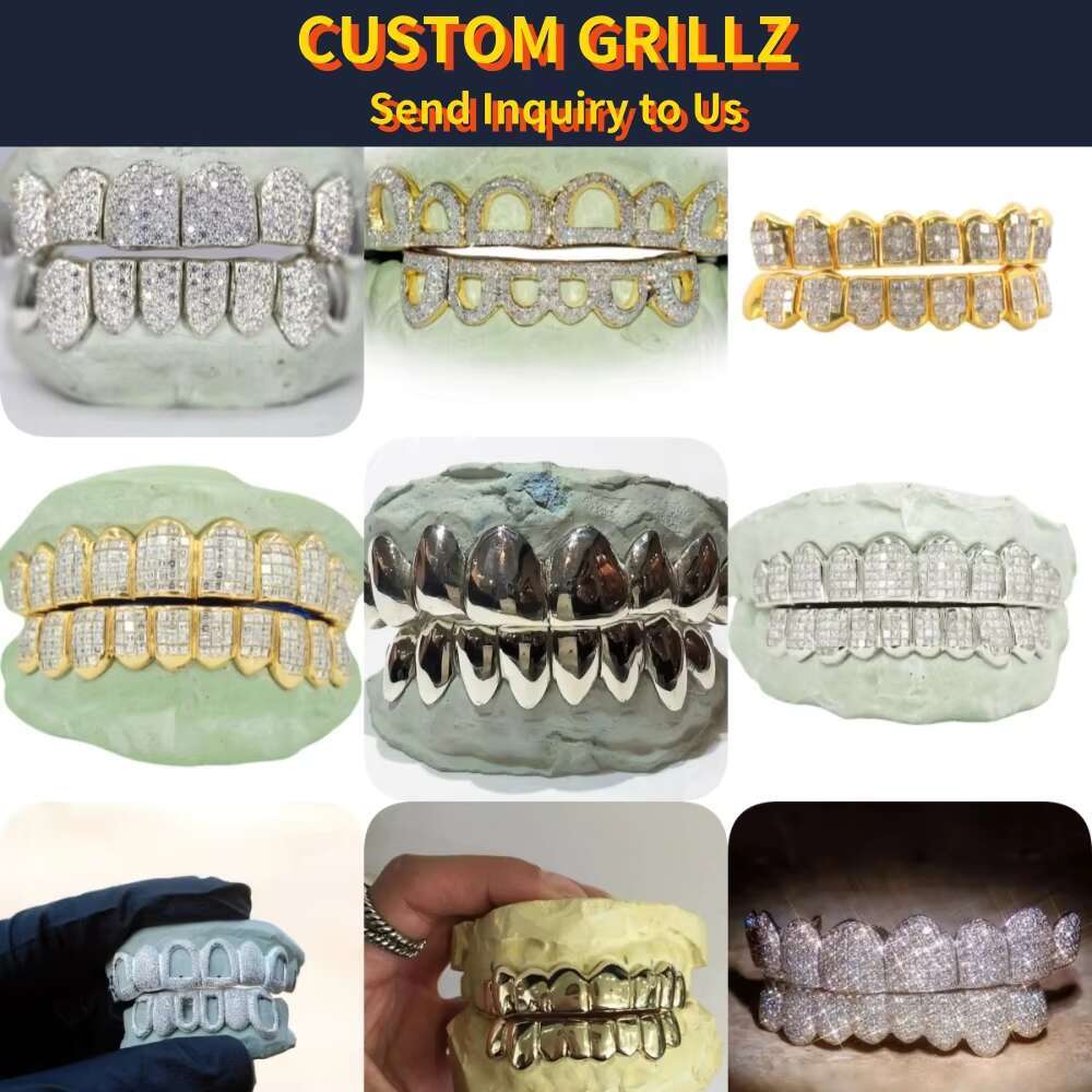 Custom Vvs Blue Moissanite Grillz Hip Hop Iced Out Diamond 10K 14K 18K Gold 925 Silver Custom Grillz for Teeth