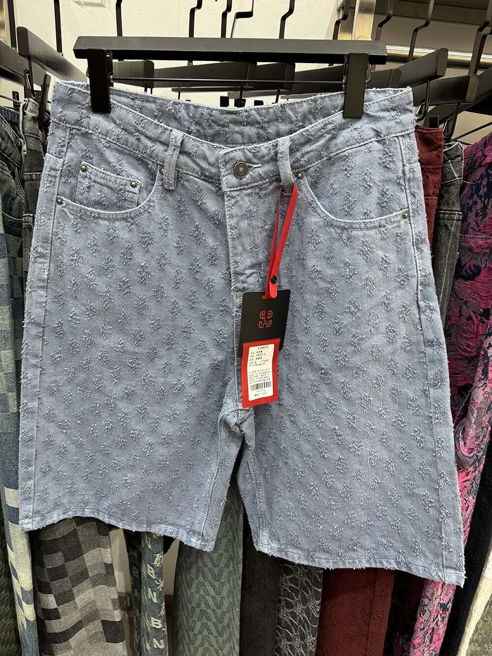 New Summer Men Distressed Short Jeans Vintage Jacquard Straight Leg Men's Denim Shorts Pants