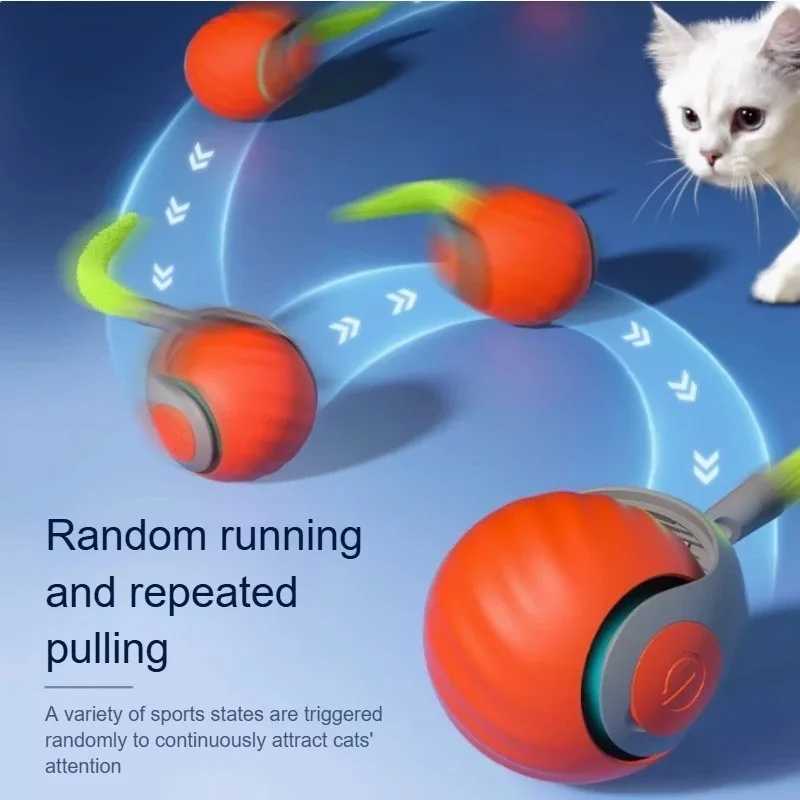 Interactive cat toy ball with automatic rolling smart ball equipped with an artificial tail and USB charging electric pet toy used for teasing and tra