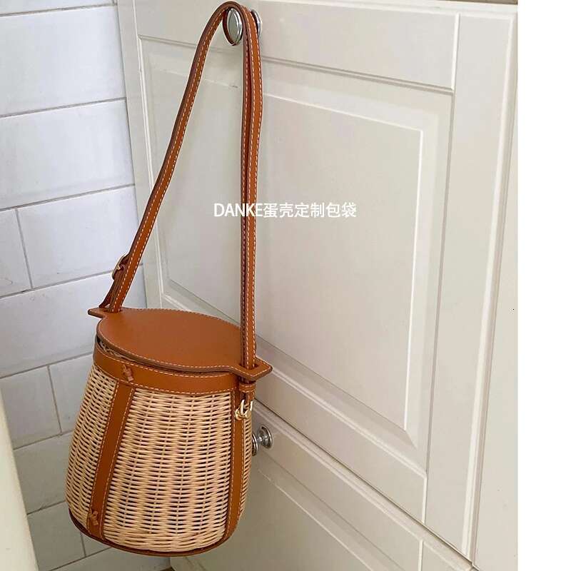 Bucket Single Shoulder Rattan Niche Design Bamboo Woven Portable Picnic Vegetable Basket Bag