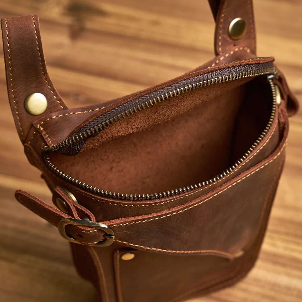 Genuine Leather Men's Bag Retro Style Multifunctional Fashion Key Wallet Sports Waist Bags For 6.5 In Phone