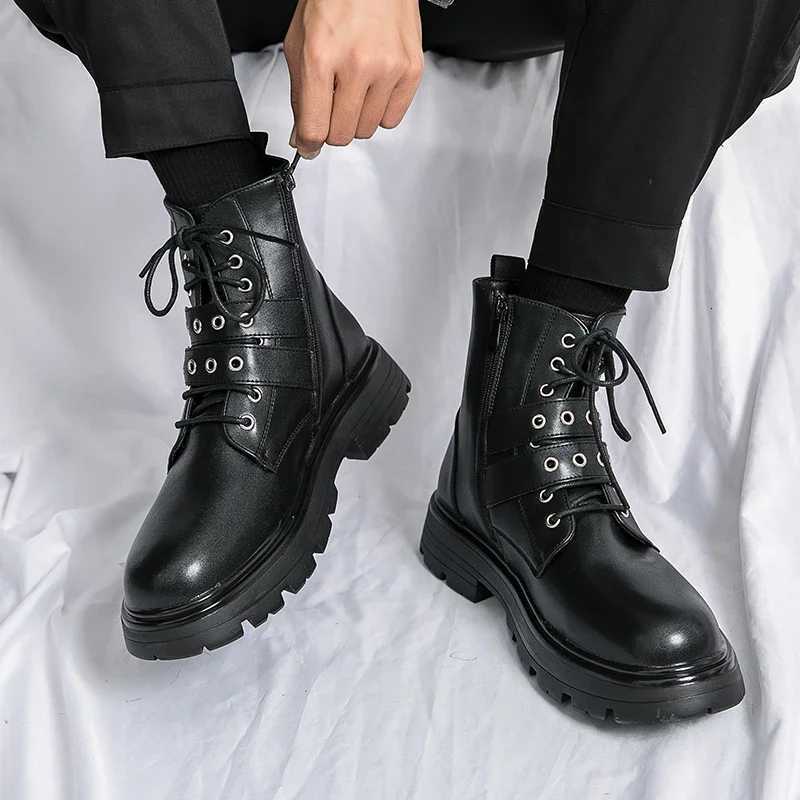 NEW Luxury Brand Black Mens Chelsea Boots Gothic Biker Boots Mens Casual Leather Outdoor Shoes Ankle Boots for Men MO-51382XJ251112