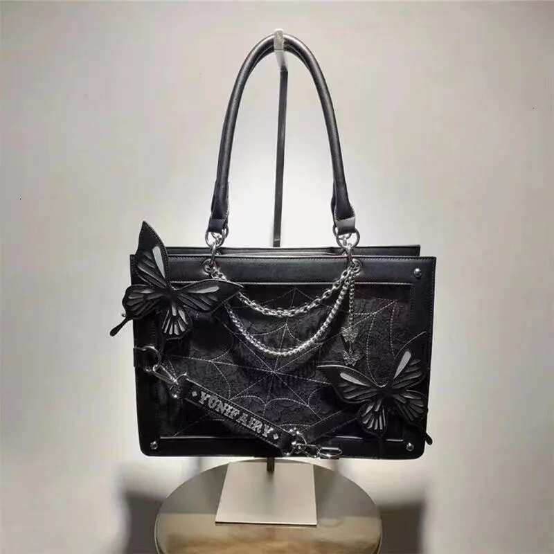 New Original Niche Design Ulzzang Ita JK Uniform Handheld Tote Girl Lolita Gothic Spider Web Dark Series Bag