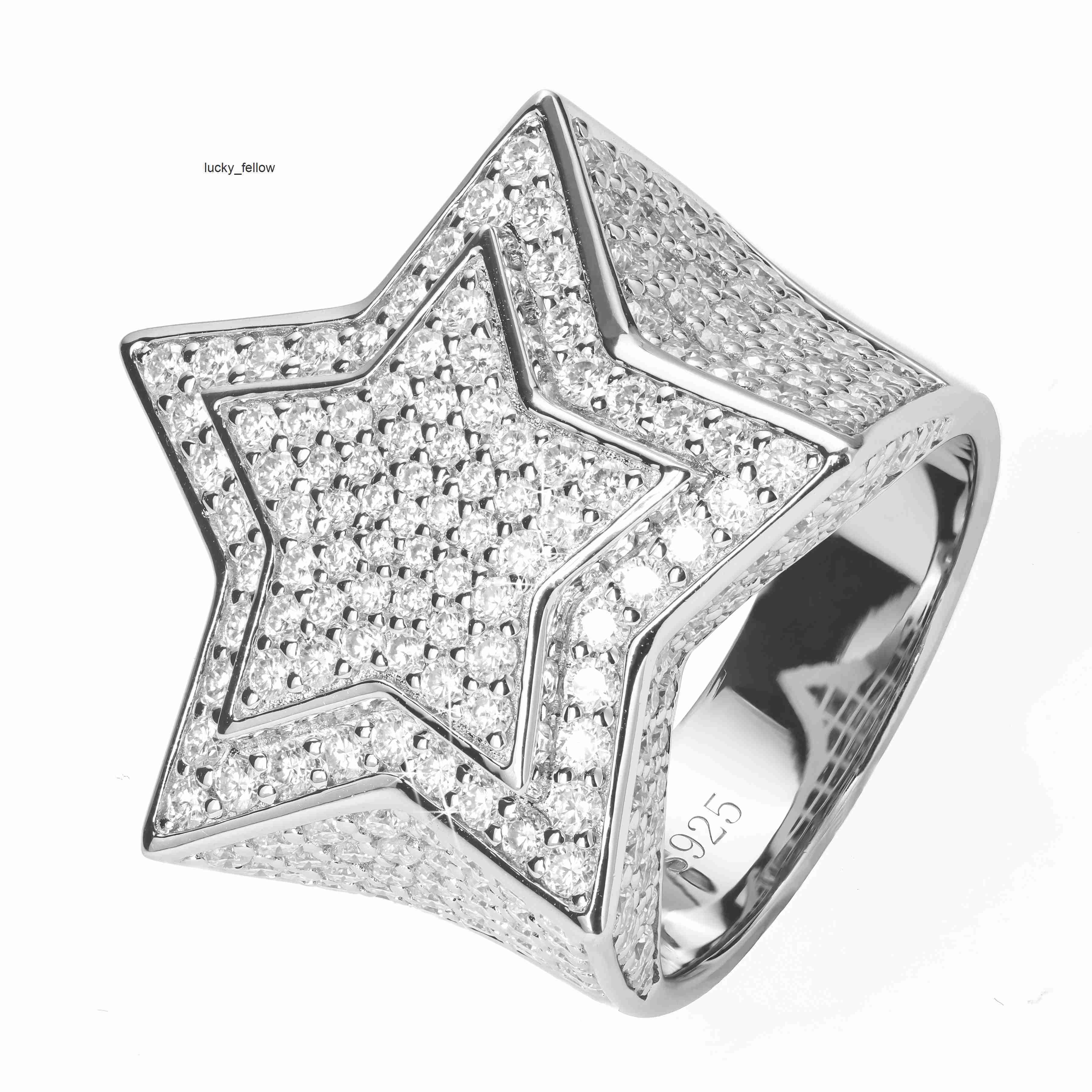 Hip Pop 5 Point Star VVS Moissanite Diamond Ring Hot Sale Iced Out Fashion Style Mens Ring Silver 925 Plated 18K Gold