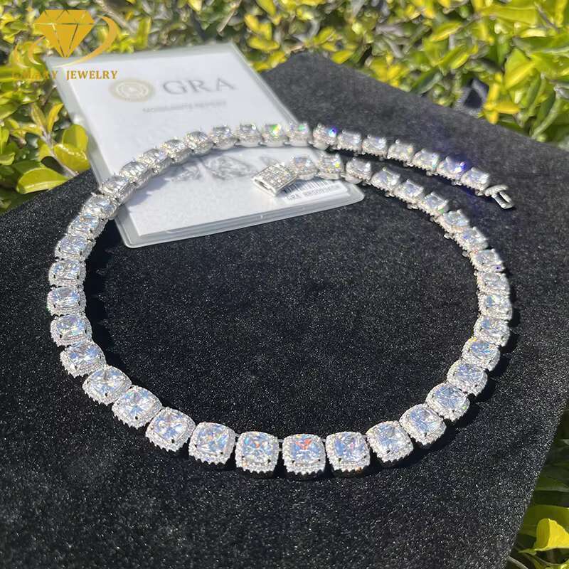 Fashion Jewelry GRA Certified 925 Sterling Silver 12mm White Vvs Iced Out Moissanite Sugar Tennis Chain Necklace for Man
