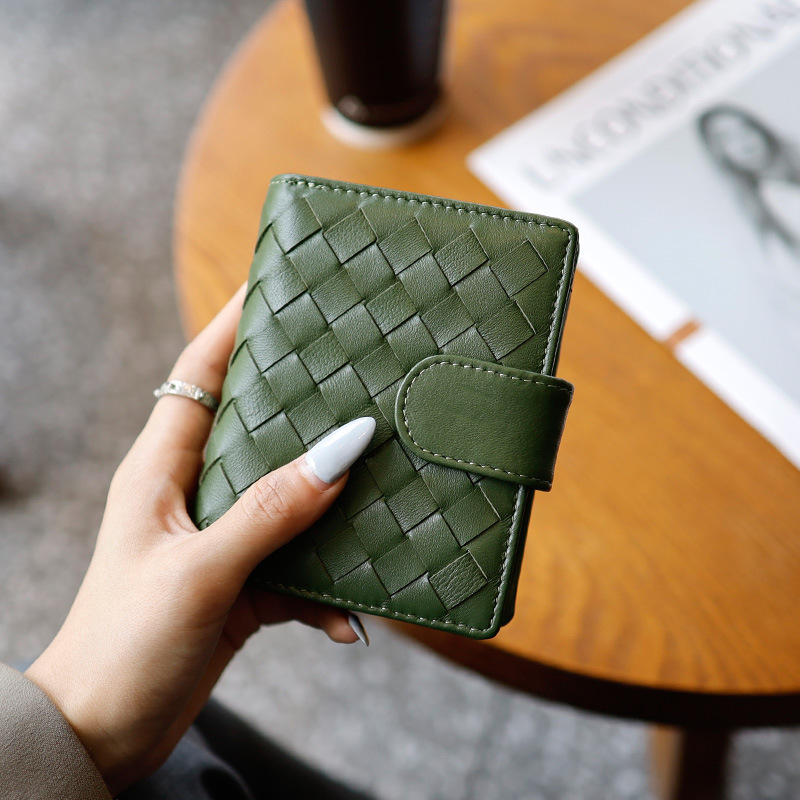 Free shipping designer bags new Fashionable Sheepskin Woven Style Women's Coin Purse Two-Fold Card Holder Genuine Leather Multi-Card Slot Wallet