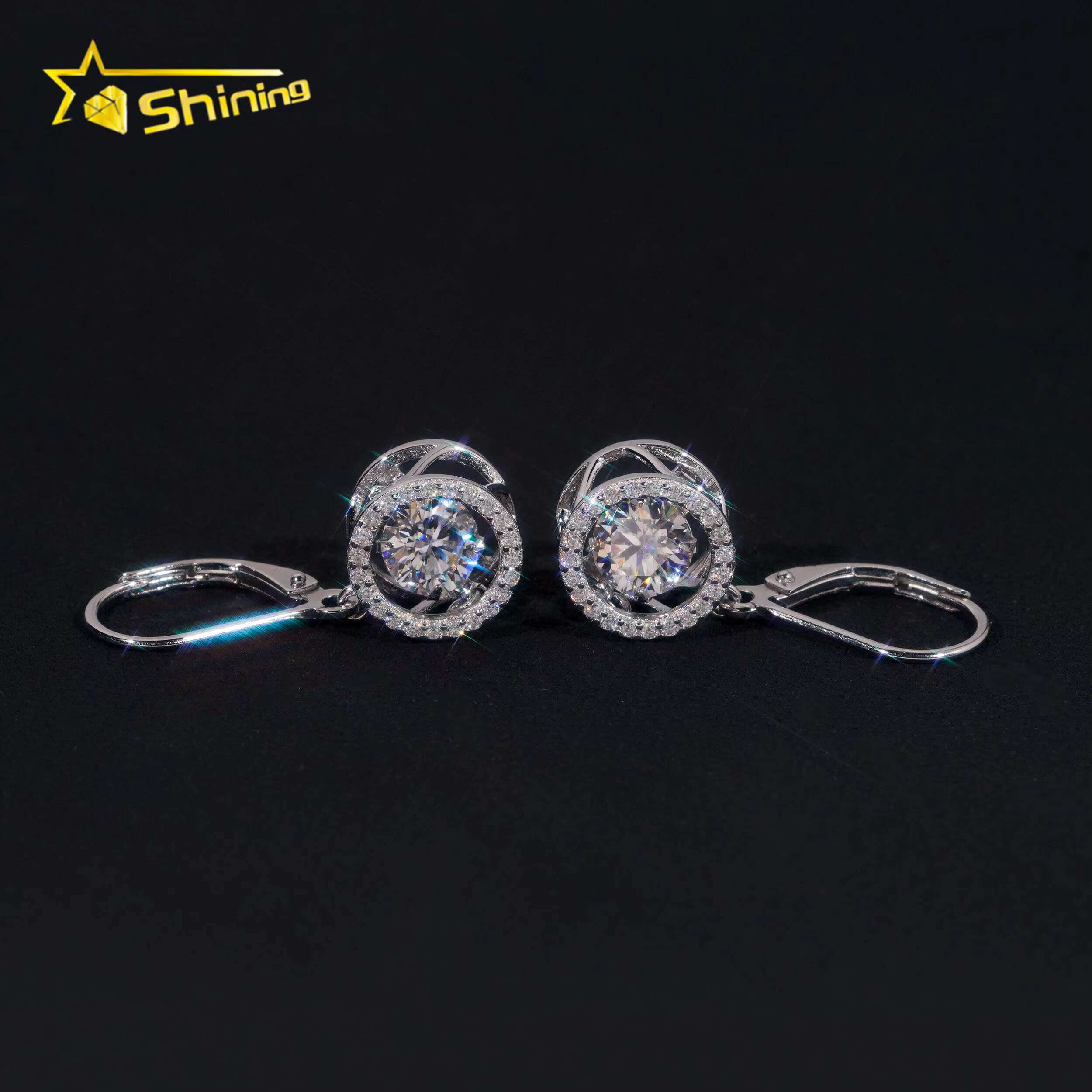 Fine Jewelry Women Drop Earrings Iced Out 925 Solid Silver Moving VVS Moissanite Earrings Hip Hop Hoop Earrings