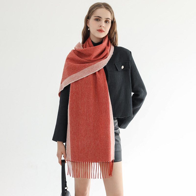 K368 Creative simple two-color double-sided design warm wool scarf autumn and winter women's high-end elegant temperament shawl