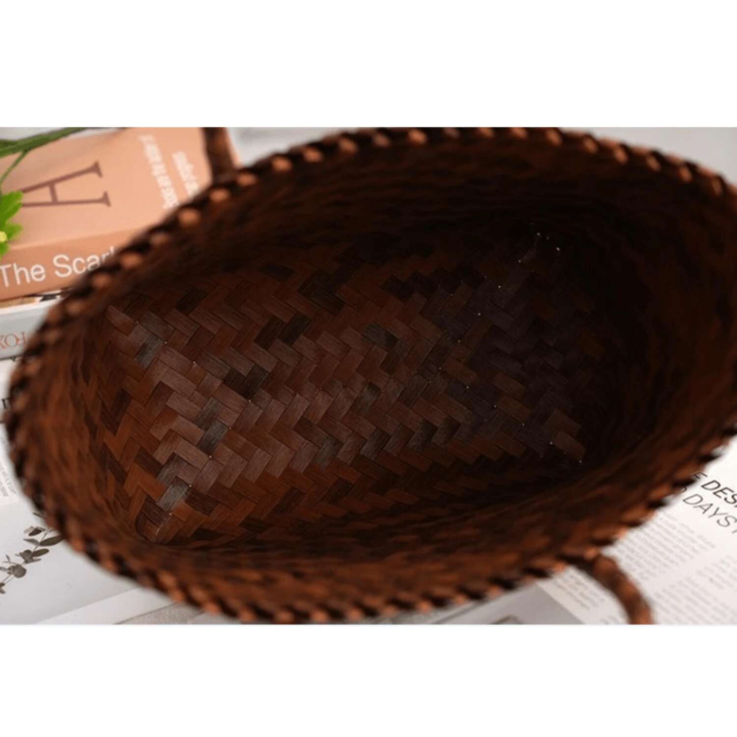 Imitation Rattan Woven Tote Small Vegetable Basket Bag, Women Travel Vacation Beach Bag