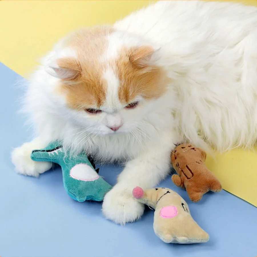 Pet Plush Bite Toy Cartoon Stuffed Animal Cute Plush Cat Chewing Toy Interactive Pet Toy Y250412