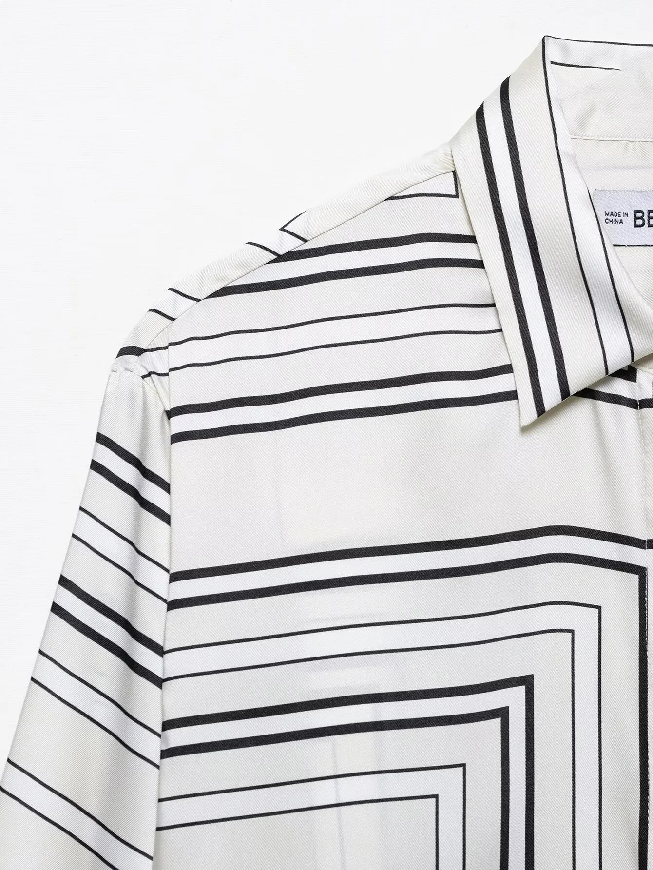 European and American Spring 2025 Womens Casual Loose Collar Long Sleeve Printed Twill Shirt Straight Leg Pants Set 250411Z