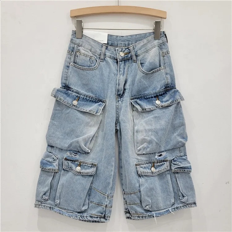 Y2k womens streetwear shorts retro washed jeans denim womens goods one-third pants 250411