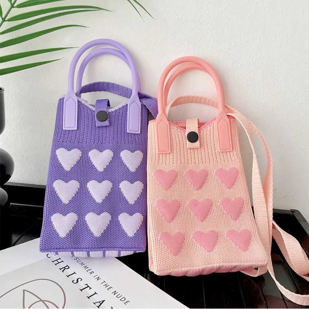 Handbag Wallet and Handbag Knitted Mini Mobile Party Bag Womens Korean Versi Sweet Love Shoulder BagXJ250412