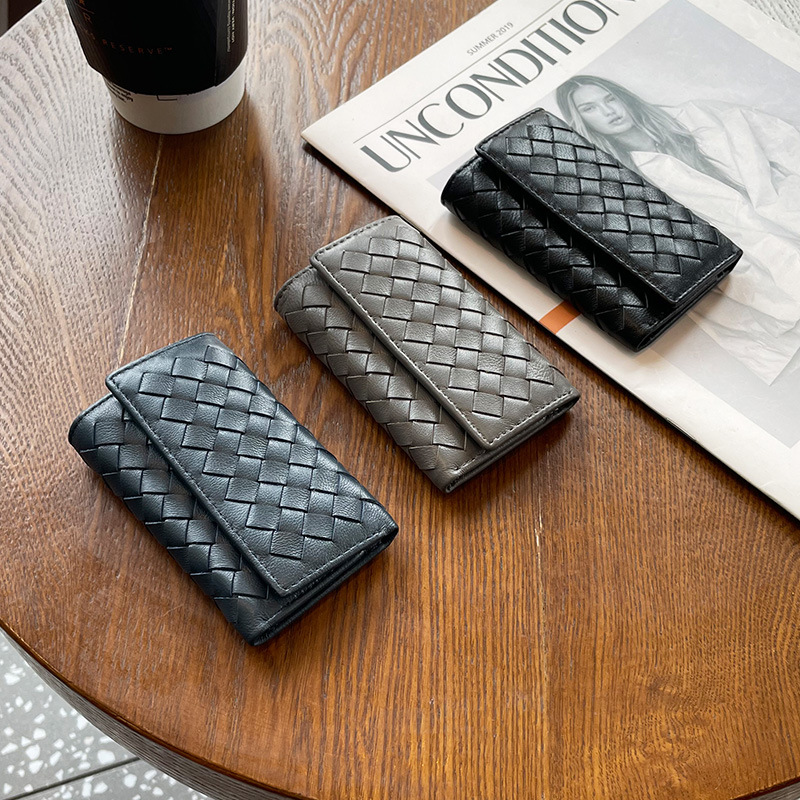 2025 new Genuine leather key case and wallet combination bag sheepskin woven key case compact and portable coin purse