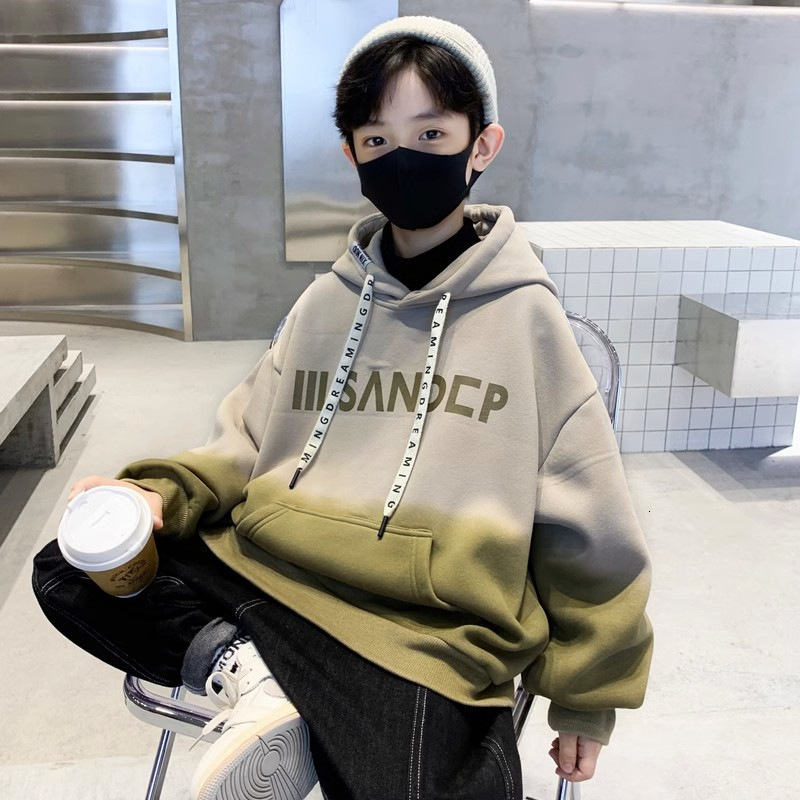 Ddmyshoesvip Boys Stylish Hooded Casual Hoodie Spring Autumn New Fashion Gradient Letter Loose And Versatile Top Long Sleeved
